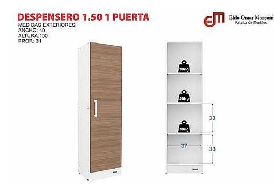 Despensero 1.50 Mts Blanco Carvalo Mezzo 10206 | El mundo del mueble Clearance