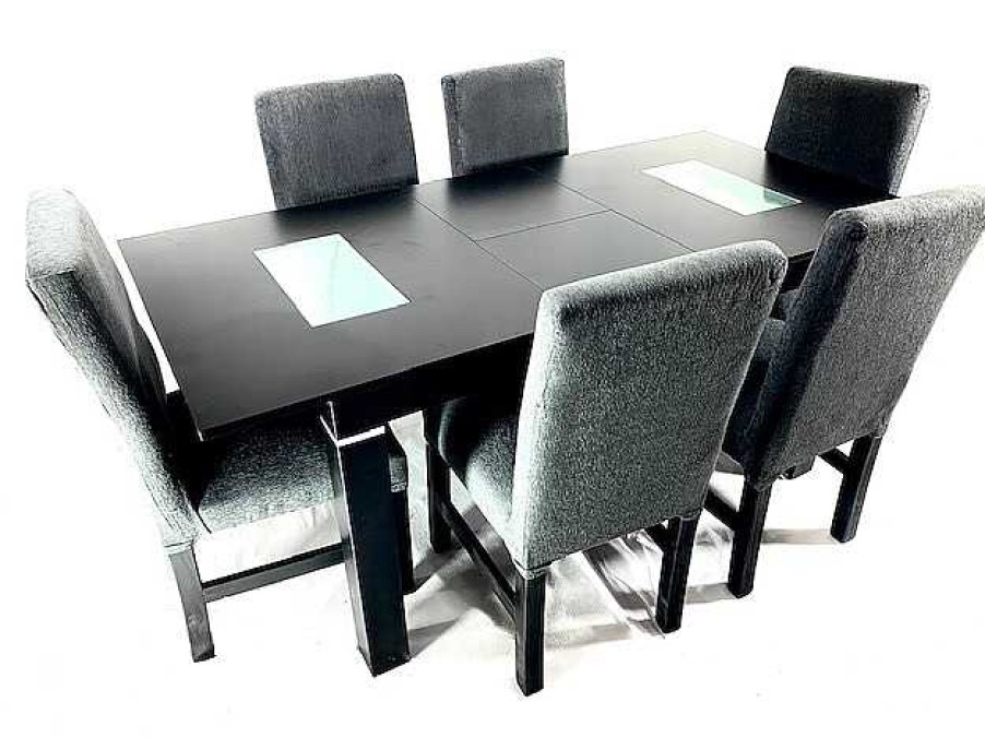 Mesa Ext. Lisa Negra 1.40 A 1.80 + 6 Sillas Chenille | El mundo del mueble Wholesale